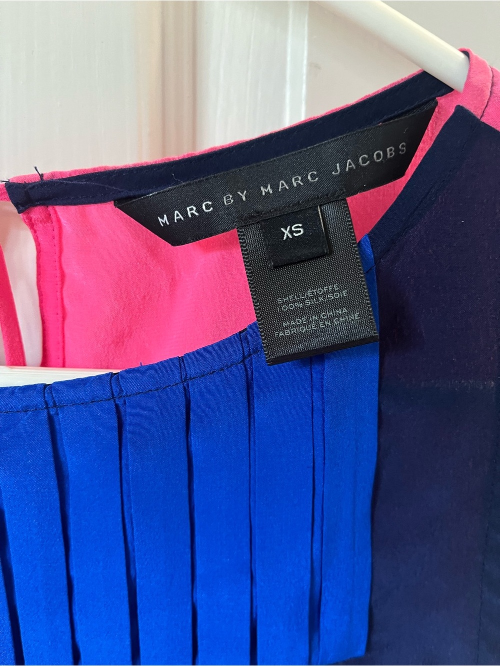 Marc by Marc Jacobs Colorblock Pleated Dress - Hot Pink & Royal Blue